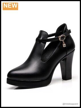 Platform Heels Block High Heel T-Strap Mary Jane Pumps Patent Leather